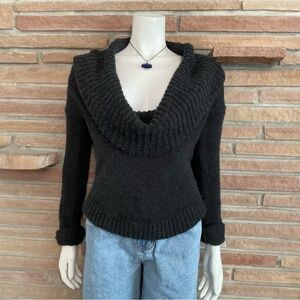 Theory Cowl Neck Sweater Merino Wool Dark Grey Small